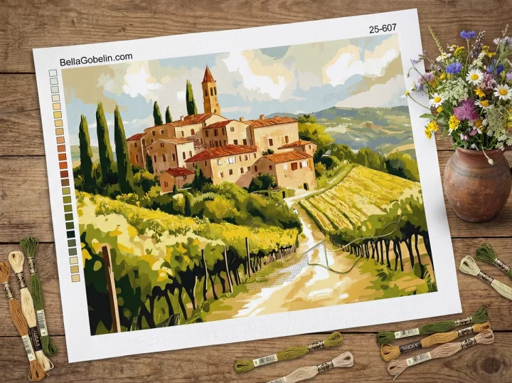 Toskánska dedina, Chianti, víno