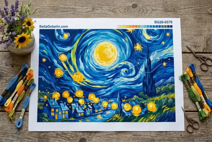 Vincent van Gogh - Hviezdna noc replika (vyšívanie)
