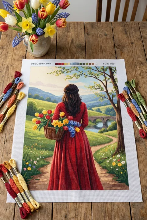 Kvetinová žena v krajine