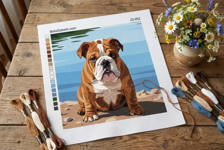 Anglický buldog pri jazere – 25-952
