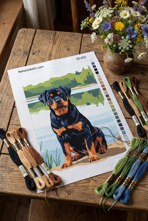Portréty psov - Rottweiler pri jazere