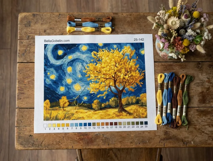 Večerná krajina v štýle Van Gogha