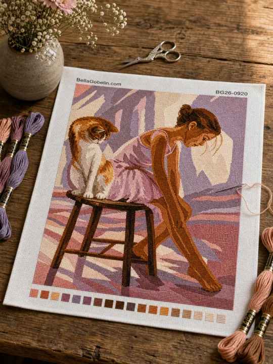 Balerína dievčatko s mačkou