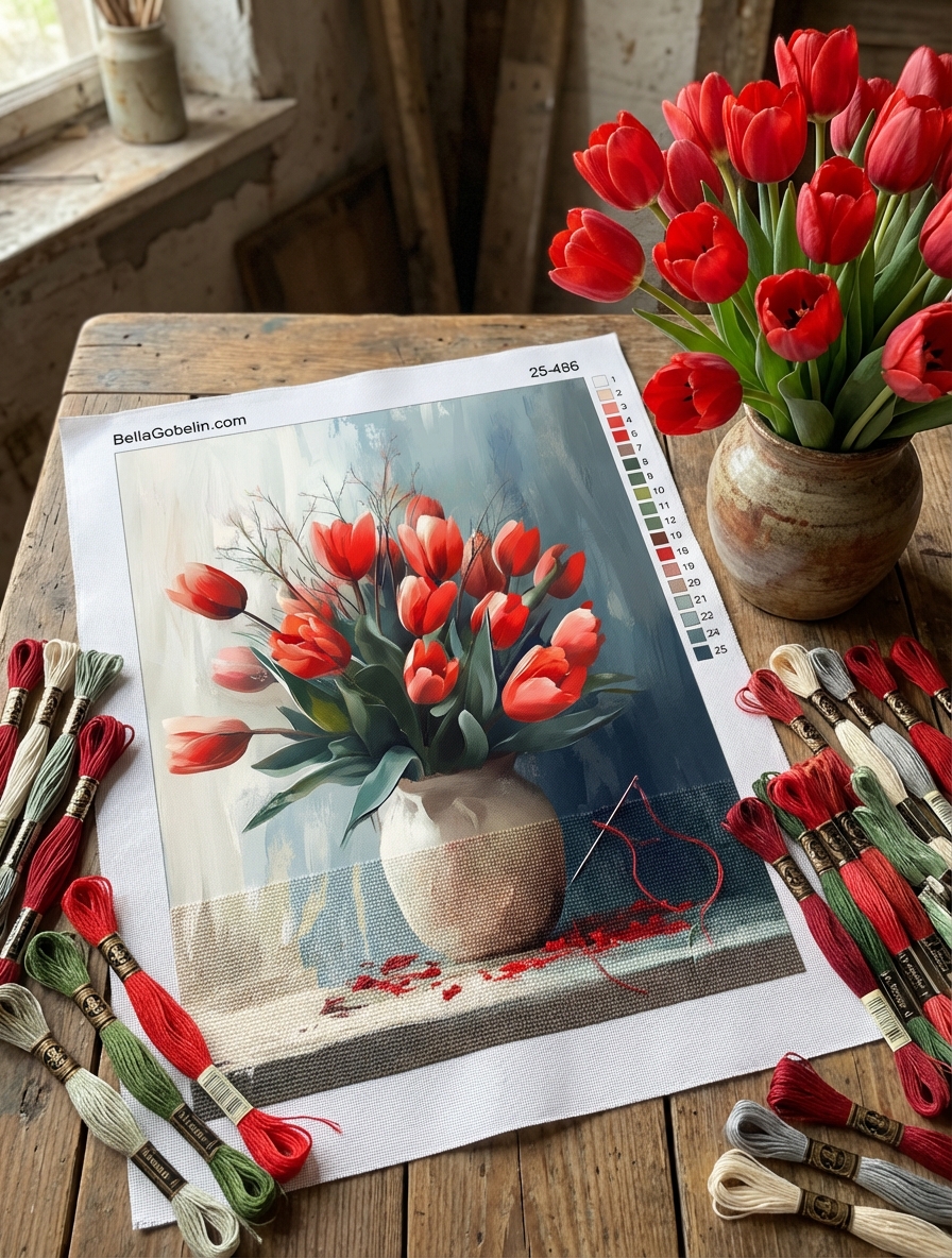 Červená kytica tulipánov