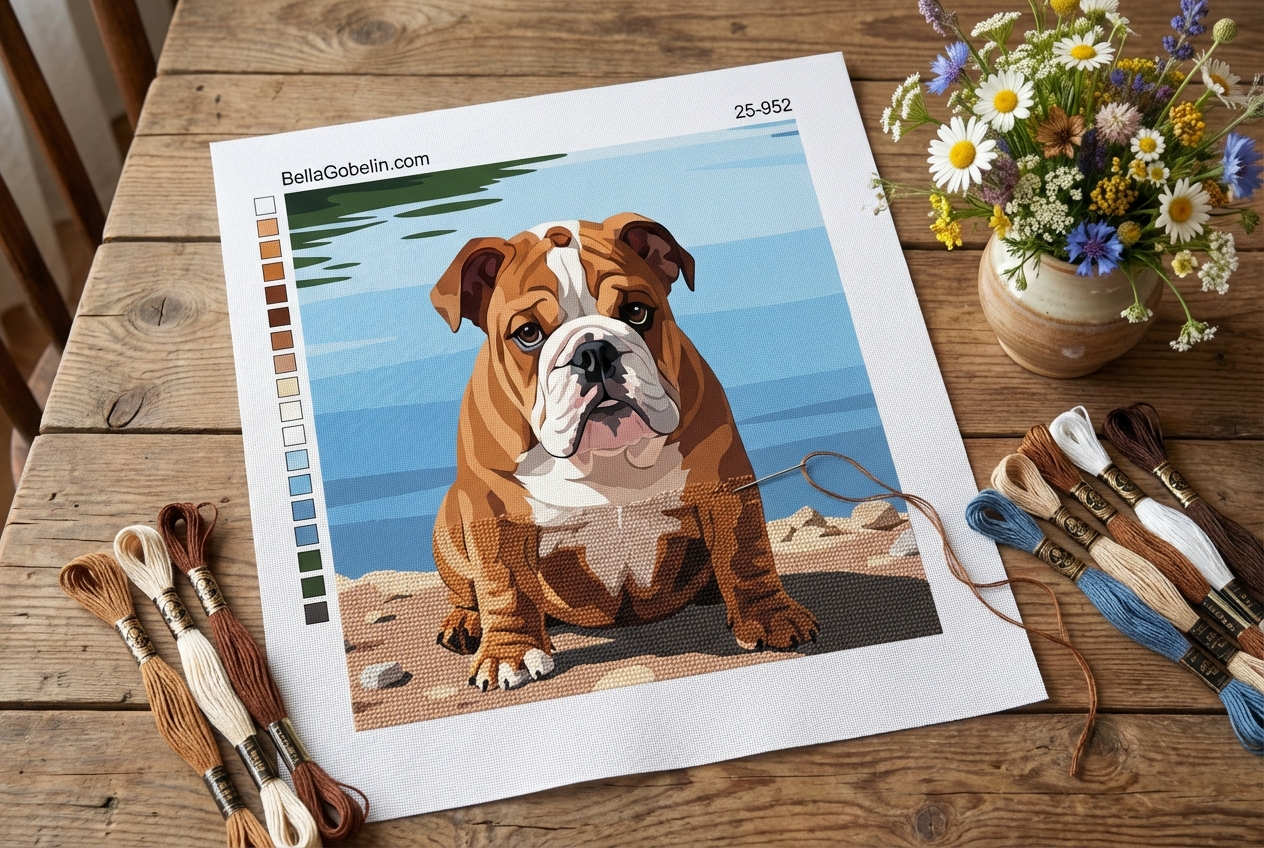 Anglický buldog pri jazere – 25-952