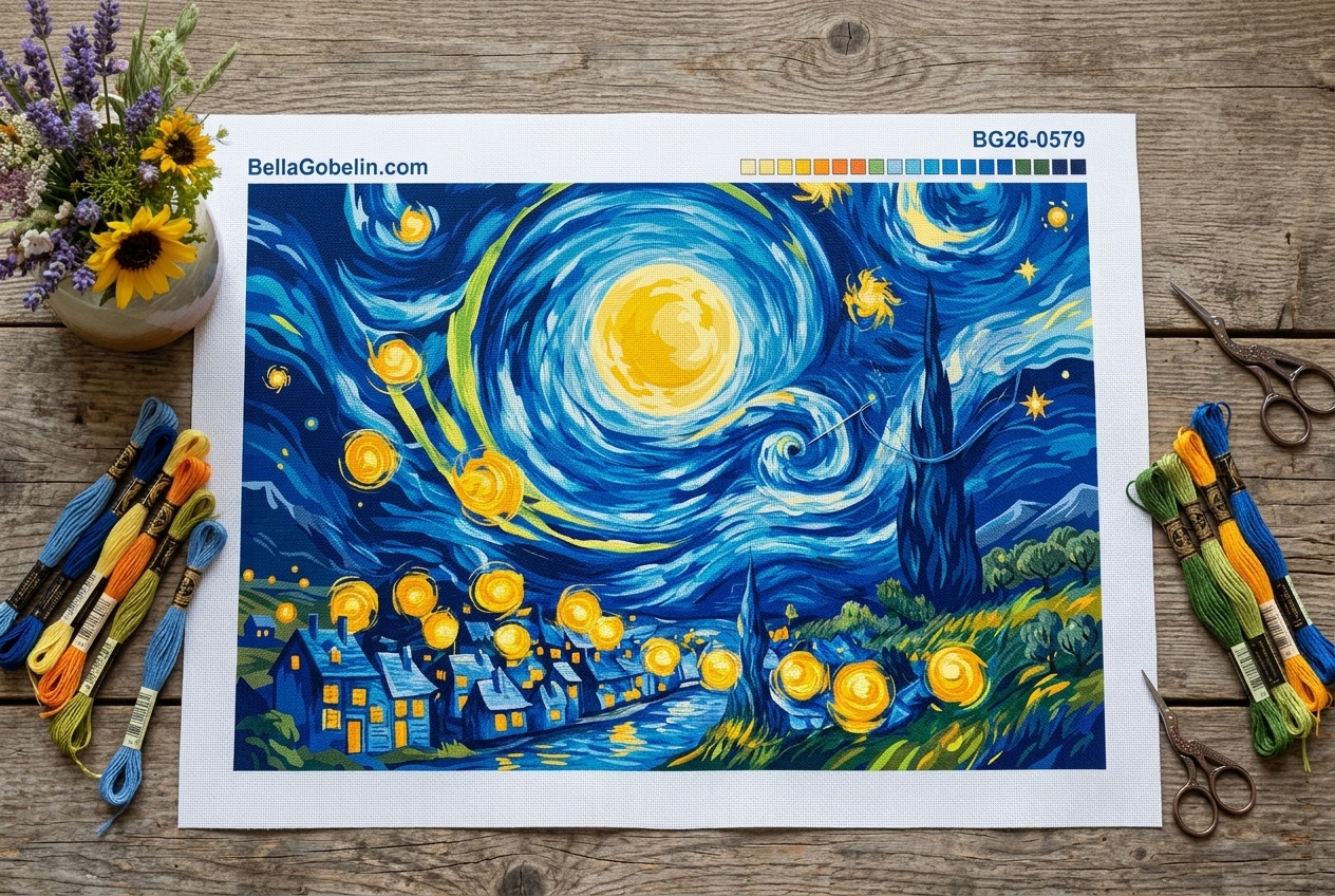 Vincent van Gogh - Hviezdna noc replika (vyšívanie)