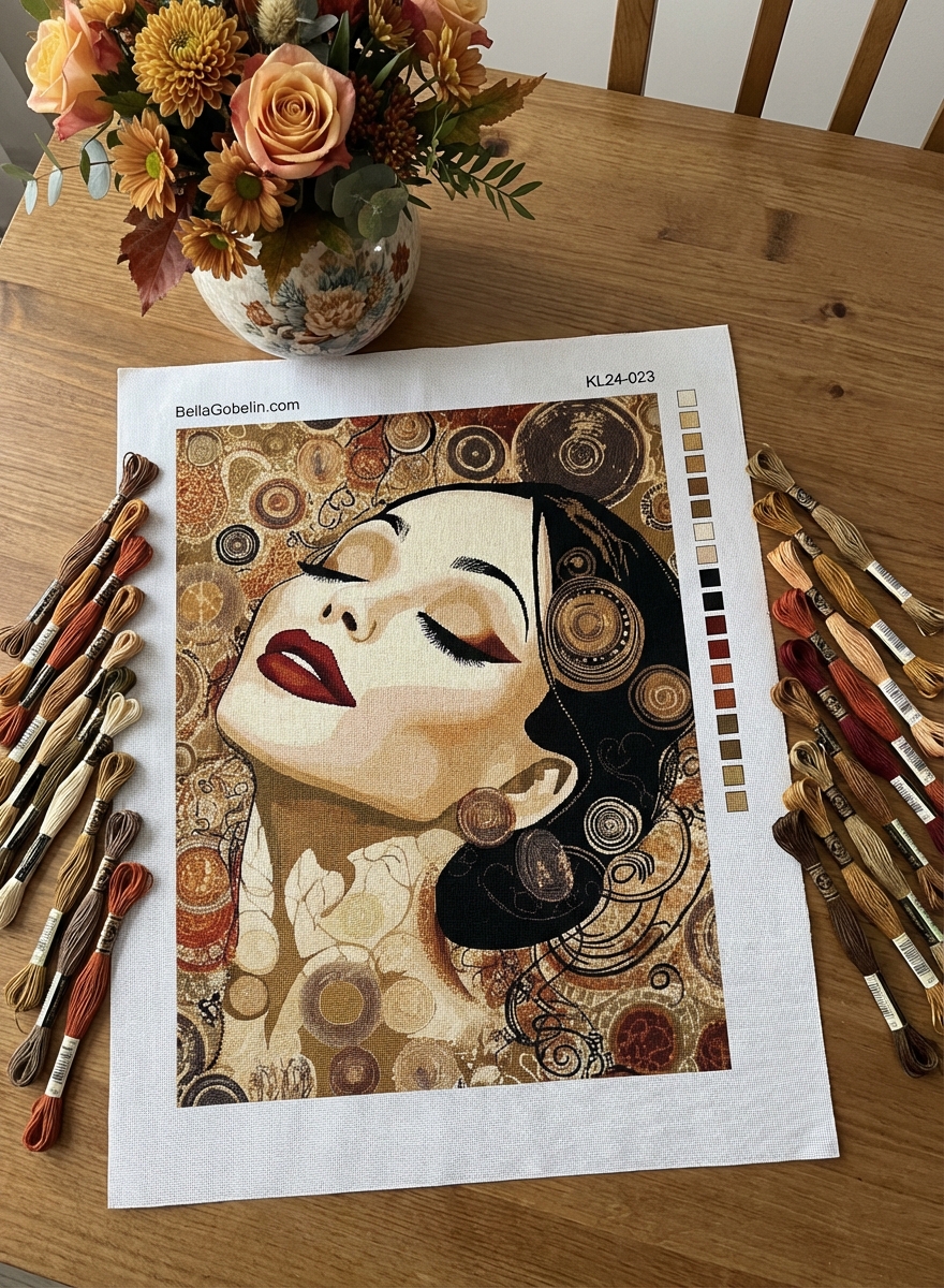Portrét Coco Chanel v štýle Klimta