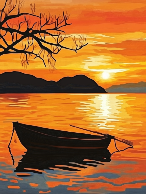 Magányos csónak naplementében