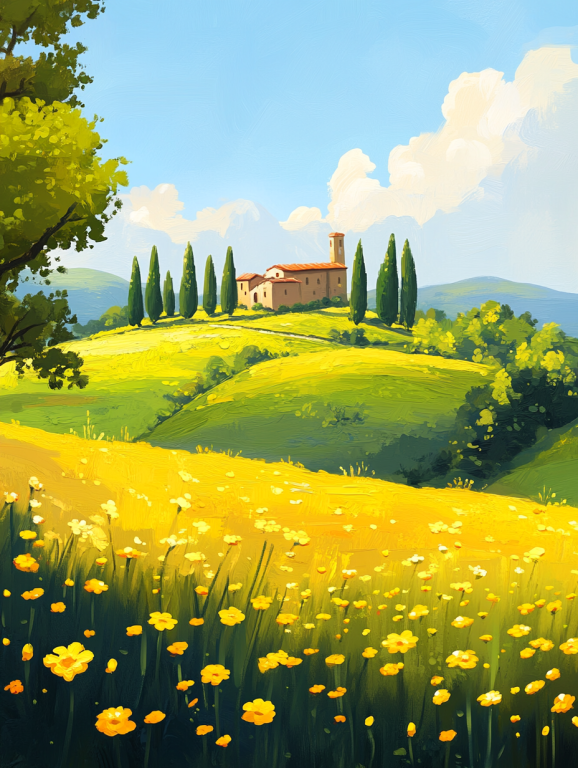 Toscana sárga virágokkal