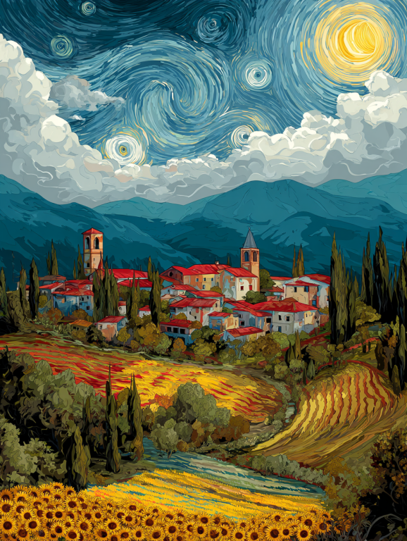 Olasz táj Van Gogh stílusban