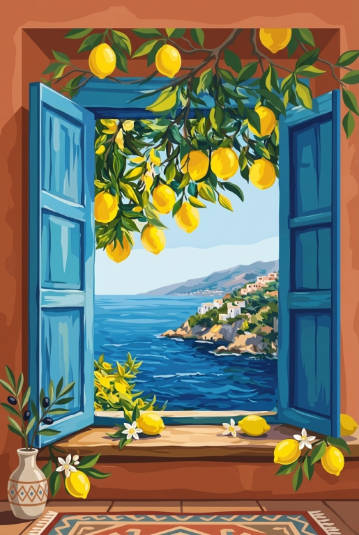 Mediterrán ablak citromokkal