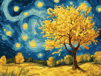 Večerná krajina v štýle Van Gogha