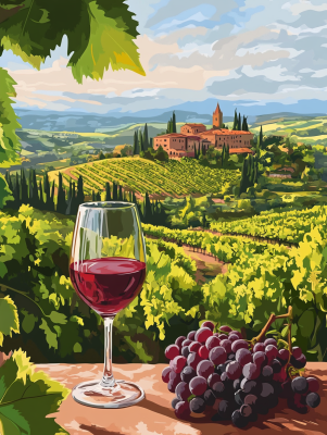Úžasná krajina v Toskánsku, Chianti, Víno