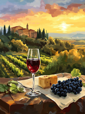Západ slnka, Toskánsko, Chianti, Víno
