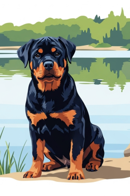 Portréty psov - Rottweiler pri jazere