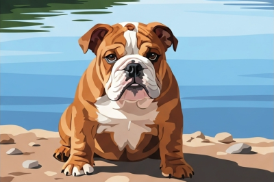 Anglický buldog pri jazere – 25-952