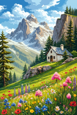 Alpská krajina s kvetinovou lúkou – BG26-0549