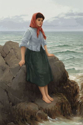 Replika Henry Scott Tuke - Dievča na skalách