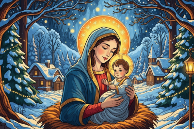 Zimná Madonna s dieťaťom