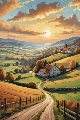 Jesenná krajina s dedinou