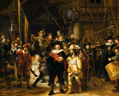 Rembrandt: Nočná hliadka gobelín gobelín