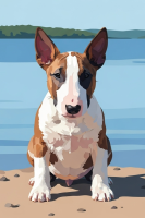 Maľovanie psích portrétov – Bullterrier pri jazere
