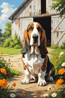 Basset hound pred stajňou