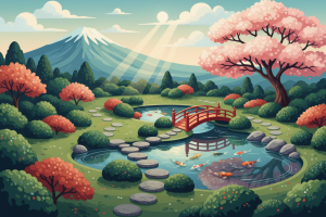 Japonská záhrada s kaprami koi