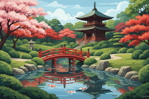 Japonská záhrada most a pagoda